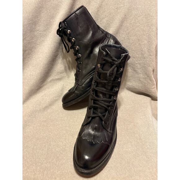 Unisex Vintage 80’s Cowtown Western Kiltie LAce Up Leather Cowboy Boots Mens 6.5 main image 4